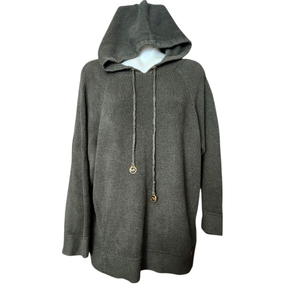 Michael Kors Hoode Sweater  Women's 1X  Green Waffle Knit Hoodie Pullover